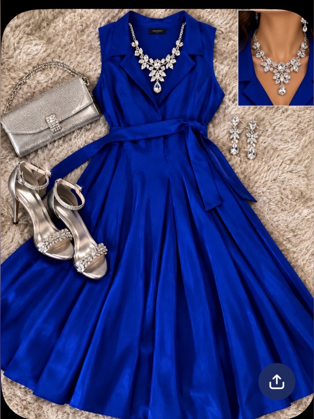 NWOT Talbots Royal Blue Sleeveless Wrap Midi Dress with Tie Waist